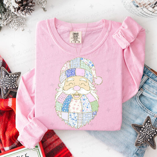 PASTEL PATCHWORK SANTA - FAUX GLITTER