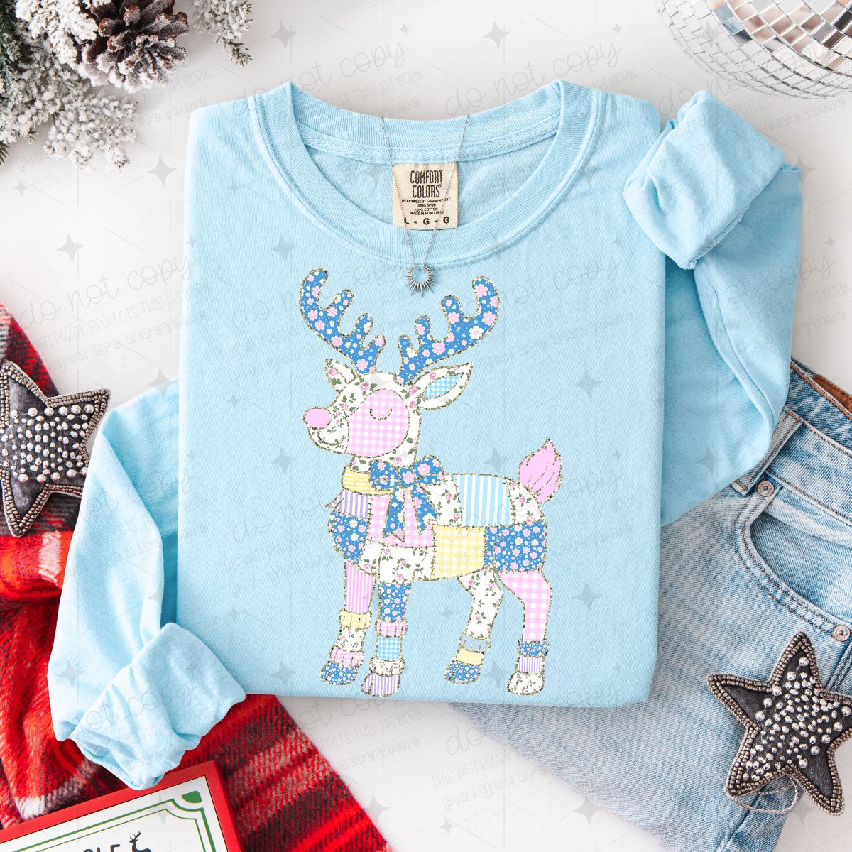 COQUETTE PASTEL PATCHWORK REINDEER - FAUX GLITTER