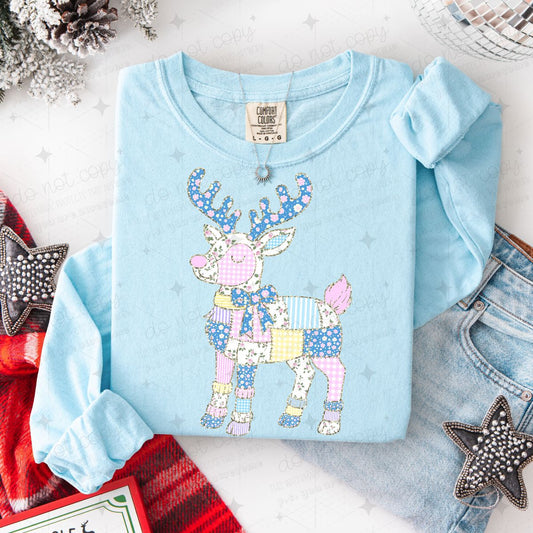 COQUETTE PASTEL PATCHWORK REINDEER - FAUX GLITTER