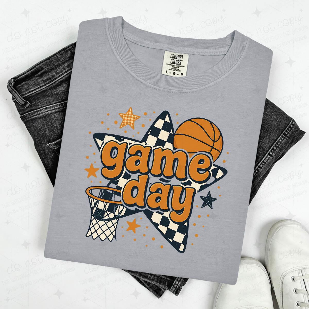 GAME DAY BASKETBALL CHECKERED STAR