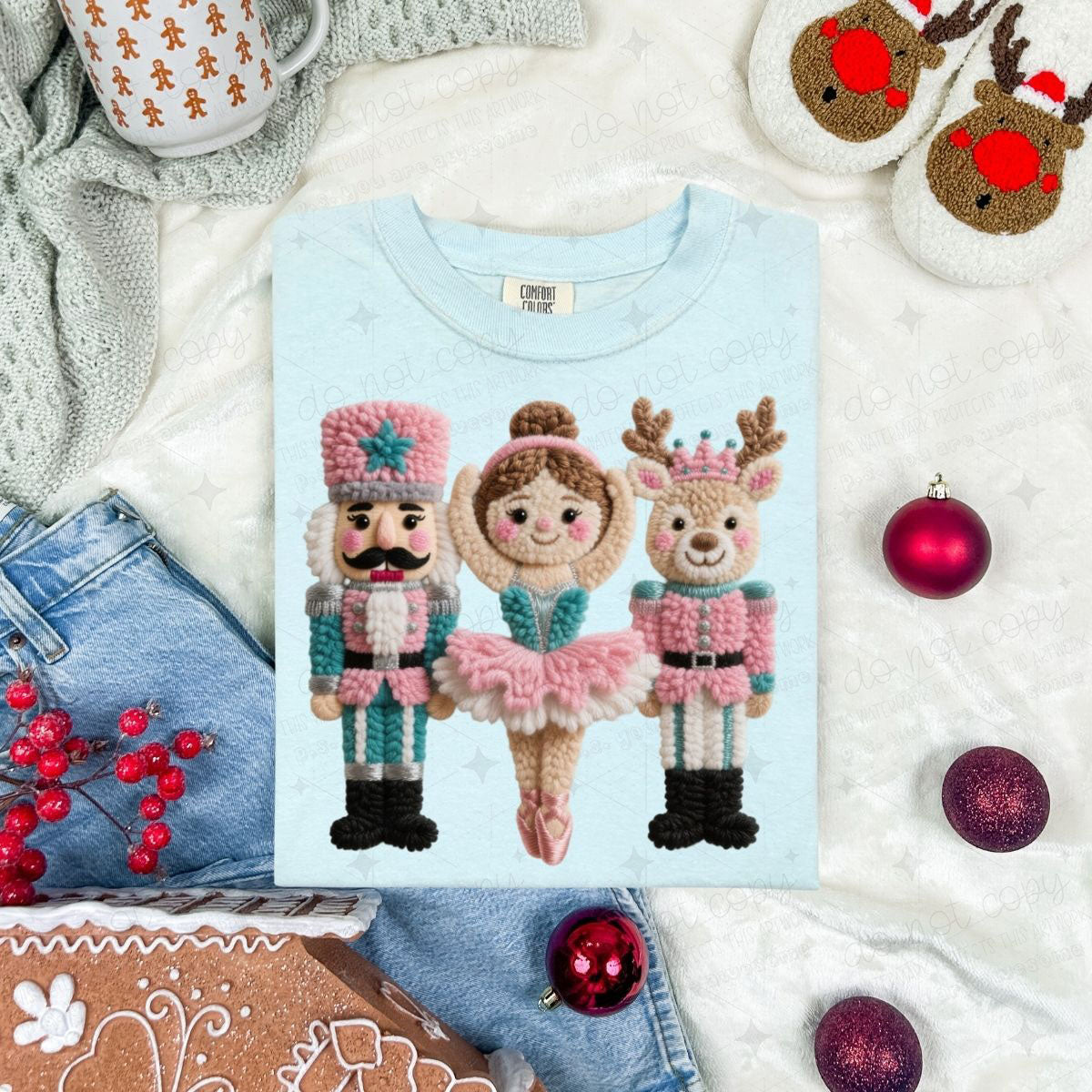 PINK AND TEAL NUTCRACKER BALLERINA AND REINDEER *FAUX YARN*