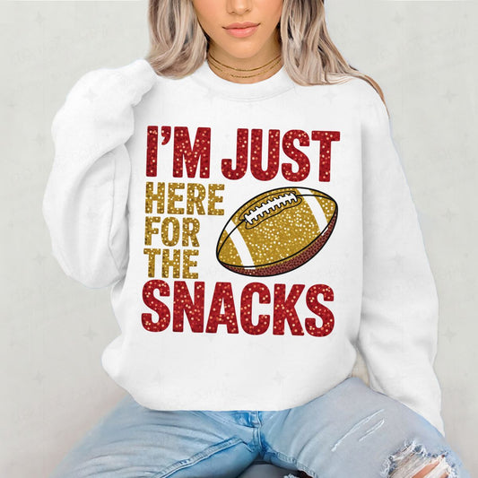 I'M JUST HERE FOR THE SNACKS *FAUX SEQUIN*