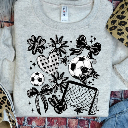 COQUETTE SOCCER GAME DAY DOODLE - BLACK