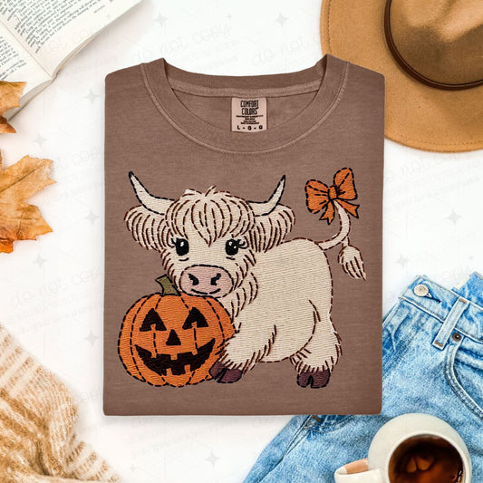 COQUETTE HIGHLAND COW - FAUX EMBROIDERY