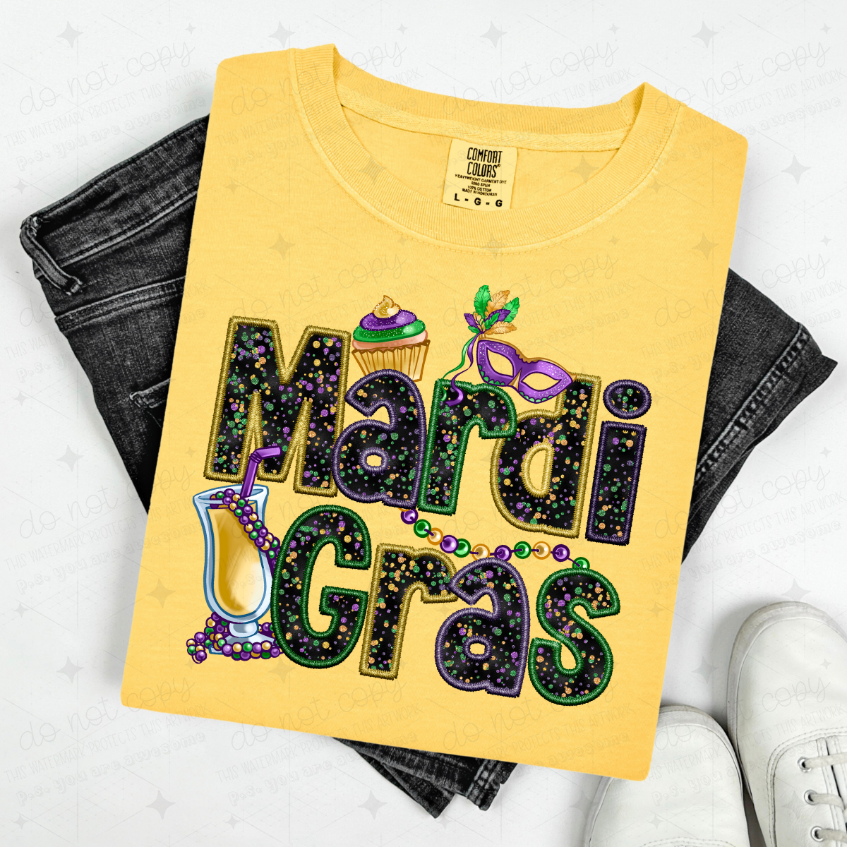 MARDI GRAS DOODLE - FAUX EMBROIDERY/FAUX SEQUIN
