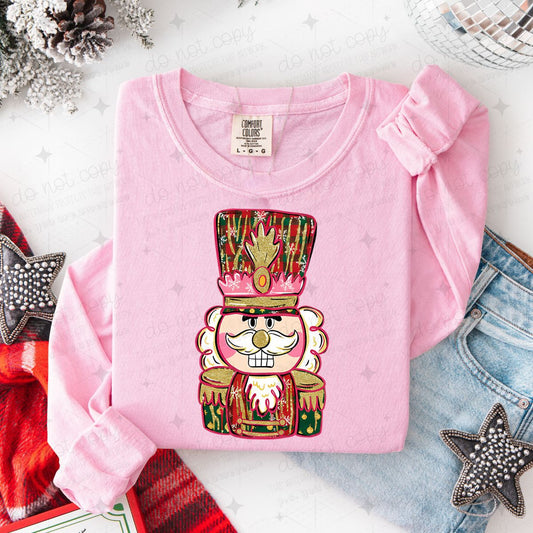 PINK, RED AND GREEN NUTCRACKER - FAUX GLITTER