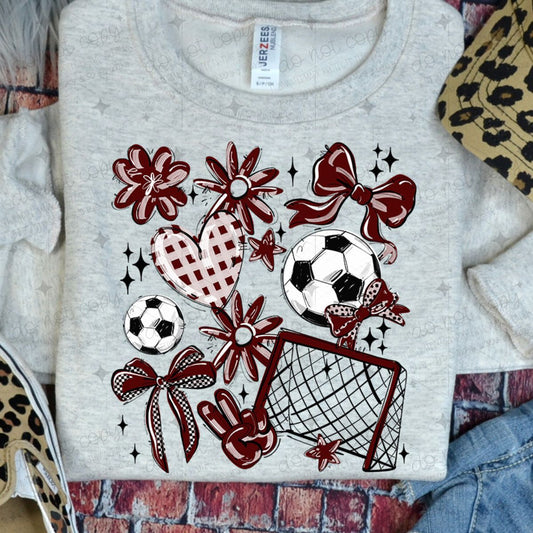 COQUETTE SOCCER GAME DAY DOODLE - MAROON