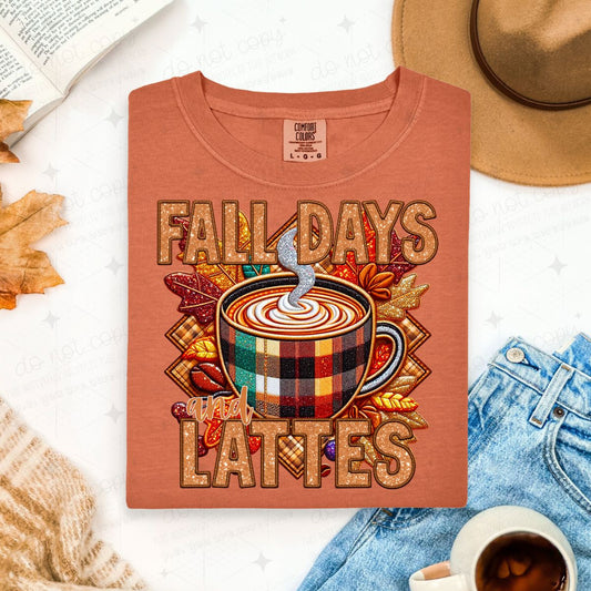 FALL DAYS AND LATTES - FAUX GLITTER/FAUX EMBROIDERY