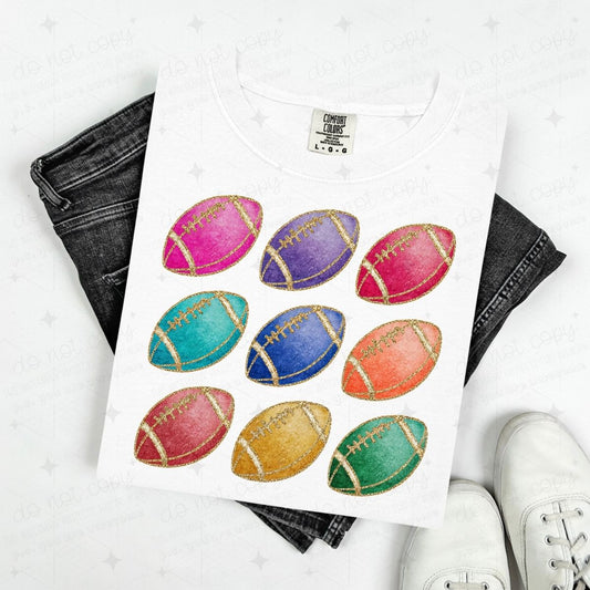 COLORFUL FOOTBALLS - FAUX GLITTER