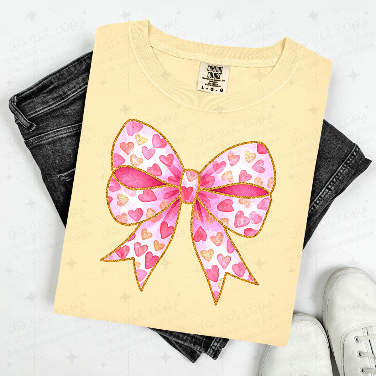 COQUETTE WATERCOLOR BOW WITH HEARTS