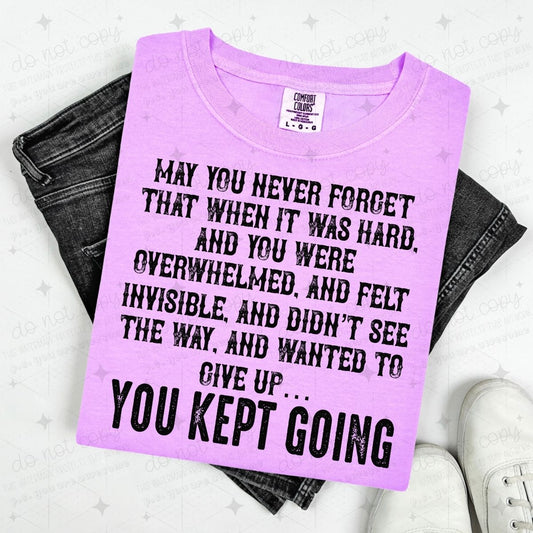 MAY YOU NEVER FORGET - YOU KEPT GOING - BLACK TEXT