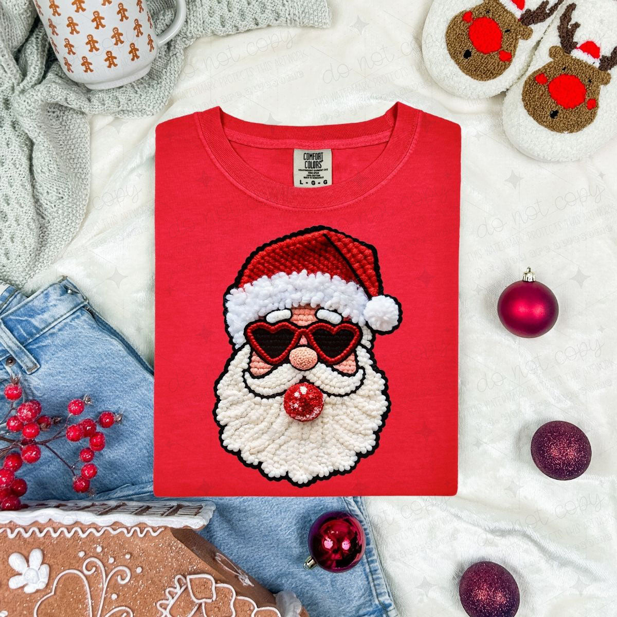 COOL SANTA WITH HEART SUNGLASSES *FAUX YARN/FAUX GLITTER*