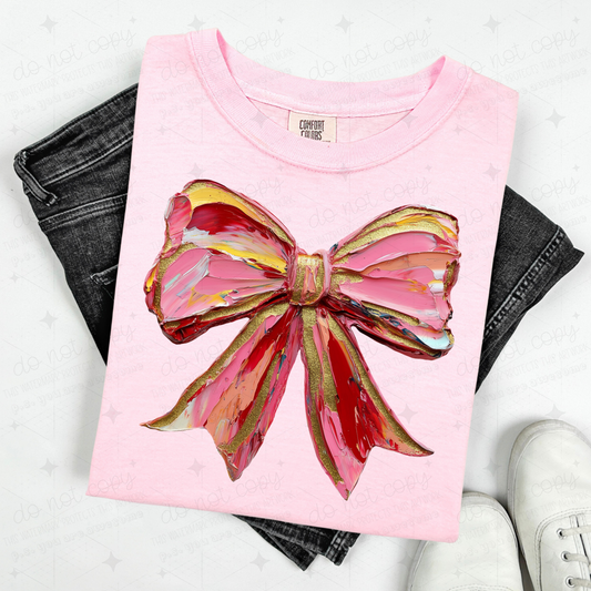 COQUETTE RED PINK AND GOLD PAINTED BOW