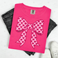 COQUETTE PINK GLITTER HEARTS BOW - FAUX GLITTER