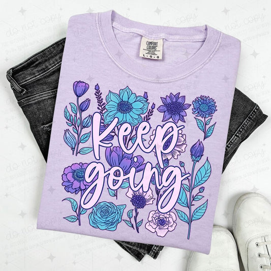 KEEP GOING - PURPLE + TEAL FLORAL BACKGROUND