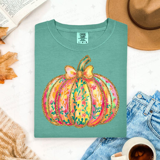 COQUETTE FLORAL PUMPKIN - FAUX GLITTER