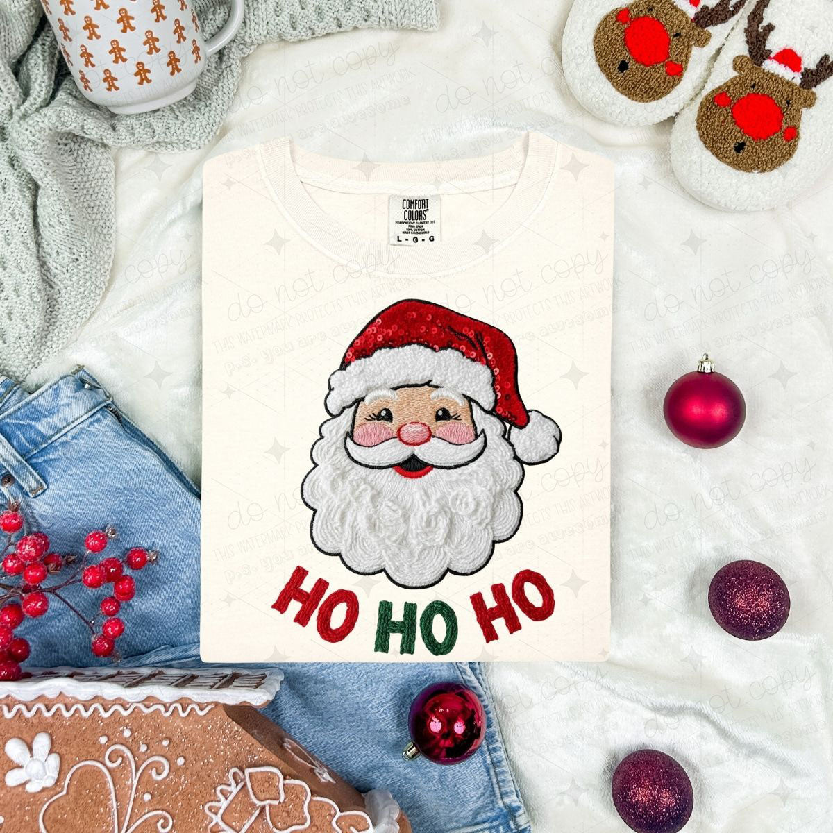 HO HO HO SANTA *FAUX YARN/FAUX SEQUIN*