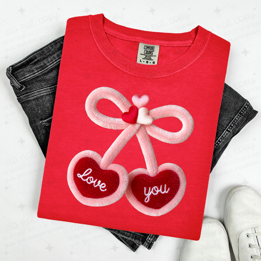 COQUETTE LOVE YOU CHERRY HEARTS - FAUX YARN