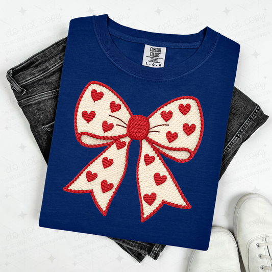 COQUETTE RED HEARTS BOW - FAUX YARN