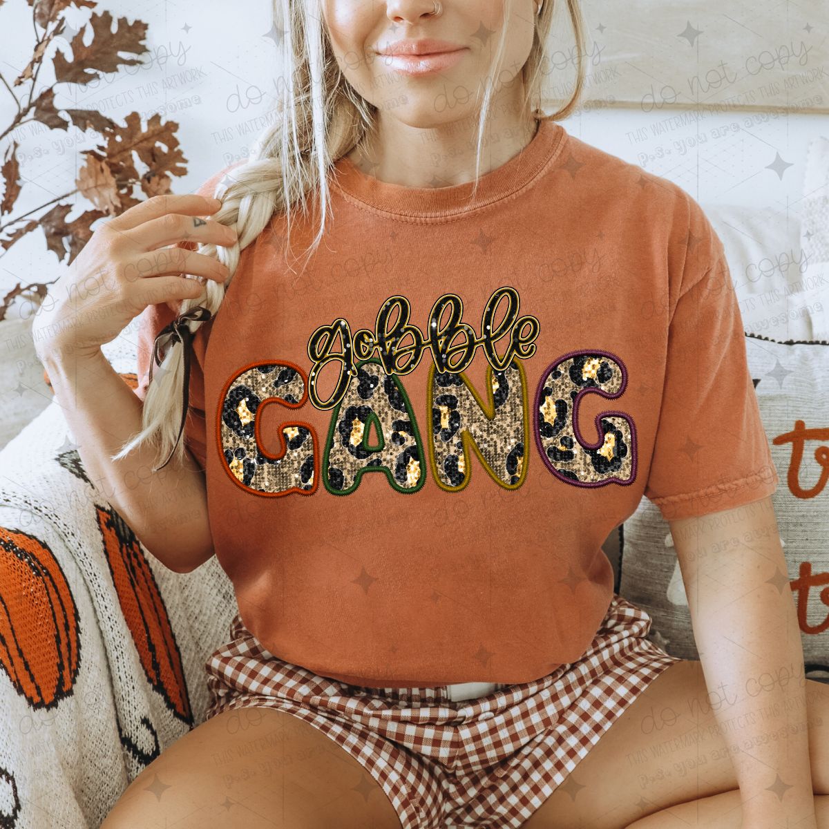 GOBBLE GANG - FAUX GLITTER/FAUX EMBROIDERY *GILDAN SOFT STYLE ONLY*