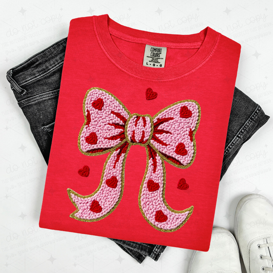 COQUETTE RED HEARTS BOW - FAUX YARN