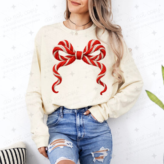 COQUETTE CANDY CANE STRIPED BOW - FAUX YARN -*GILDAN SOFT STYLE ONLY*