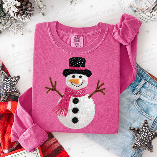 SNOWMAN - FAUX EMBROIDERY/FAUX RHINESTONES