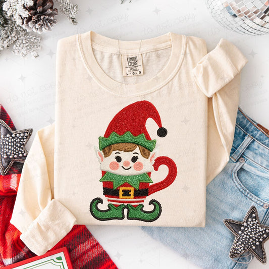 ELF COFFEE - FAUX EMBROIDERY/FAUX GLITTER