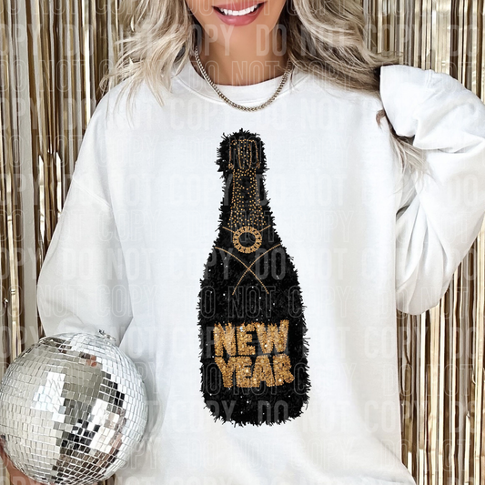 BLACK NEW YEAR BOTTLE - FAUX YARN/FAUX SEQUIN
