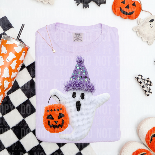 GHOST JACK O LANTERN - FAUX YARN/FAUX SEQUIN