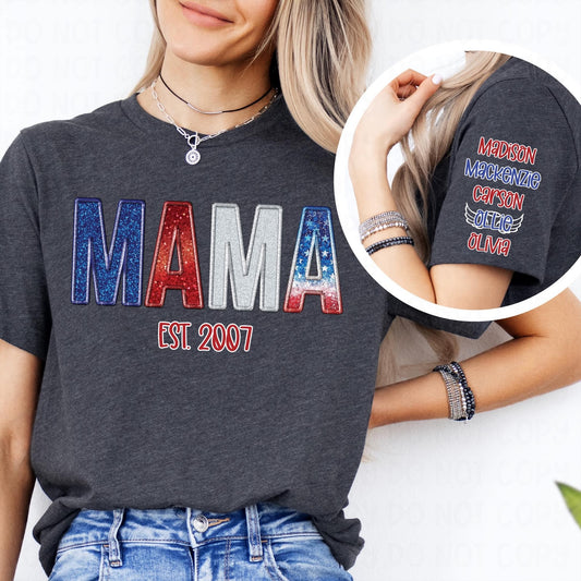 Patriotic Mama with Names on sleeve