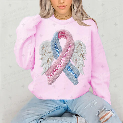 PREGNANCY + INFANT RIBBON W/ ANGEL WINGS - FAUX YARN/FAUX SEQUIN - OLLIE & CO EXCLUSIVE