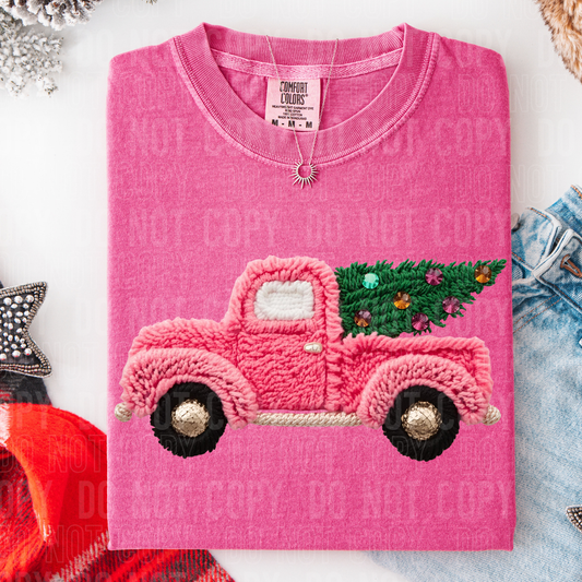 PINK CHRISTMAS TRUCK - FAUX YARN/FAUX RHINESTONES